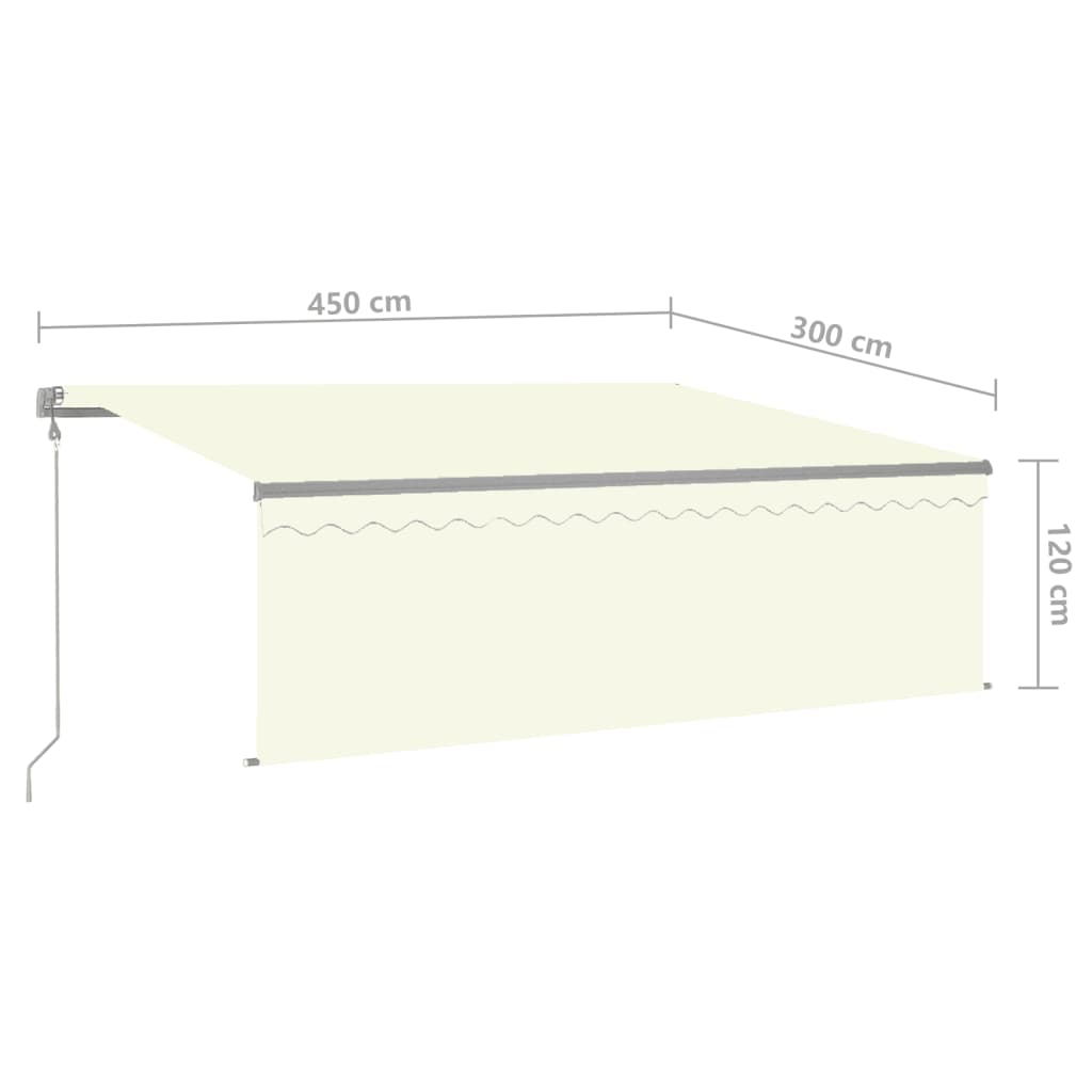 vidaXL markise m. gardin+LED+vindsensor 4,5x3 m automatisk cremefarvet