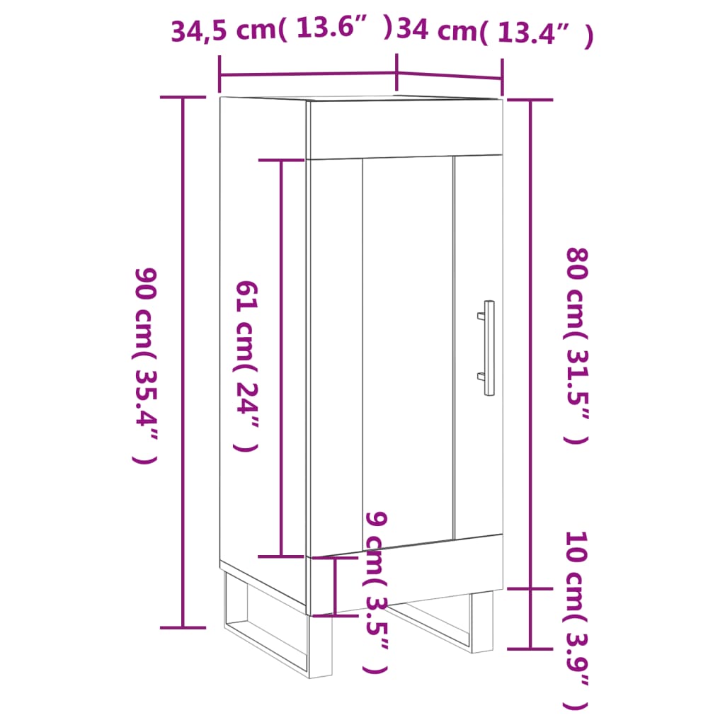 vidaXL skænk 34,5x34x90 cm konstrueret træ hvid