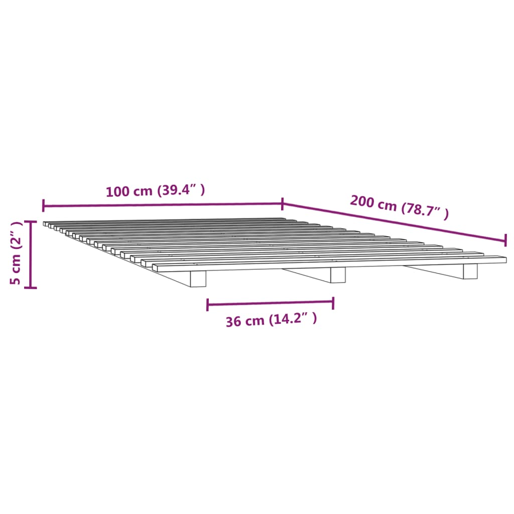 vidaXL sengeramme 100x200 cm massivt fyrretræ sort