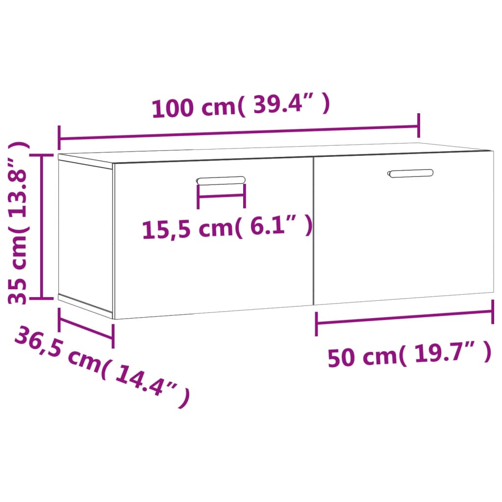 vidaXL vægskab 100x36,5x35 cm konstrueret træ hvid højglans