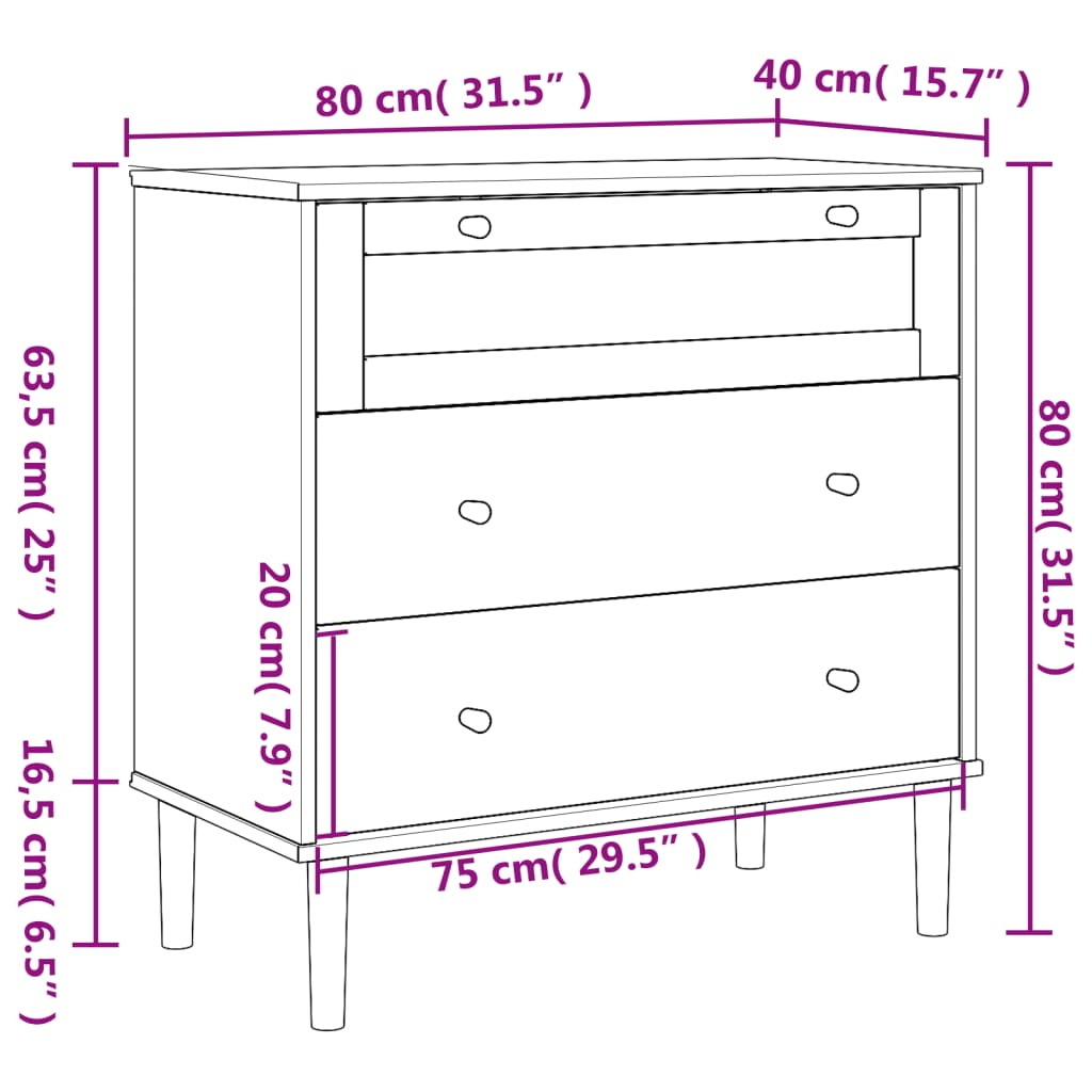 vidaXL kommode SENJA rattanlook 80x40x80 cm massivt fyrretræ brun