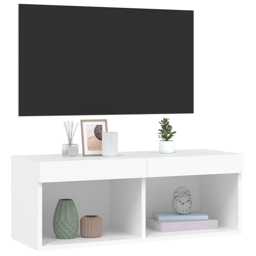 vidaXL tv-bord med LED-lys 80x30x30 cm hvid