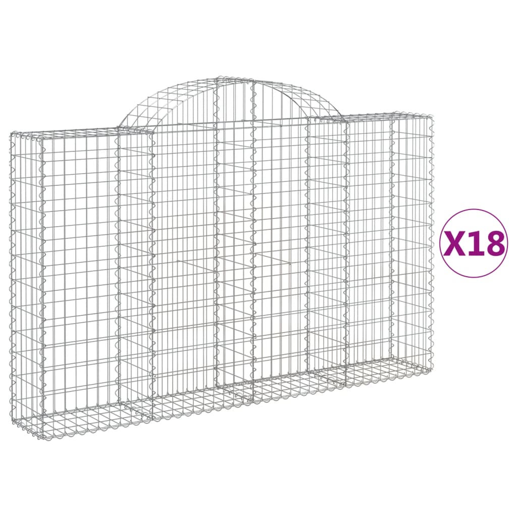 vidaXL buede gabionkurve 18 stk. 200x30x120/140 cm galvaniseret jern