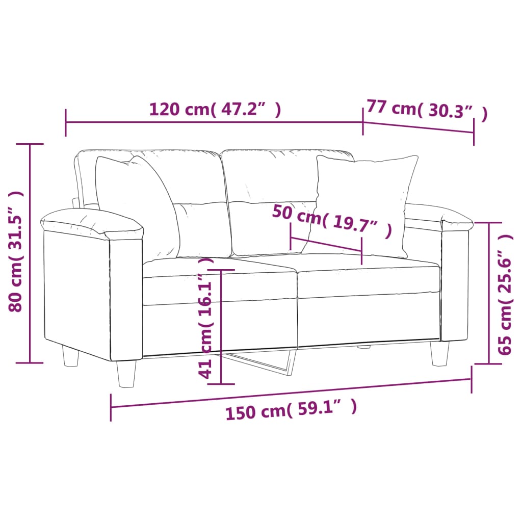 vidaXL 2-personers sofa med pyntepuder 120 cm kunstlæder sort