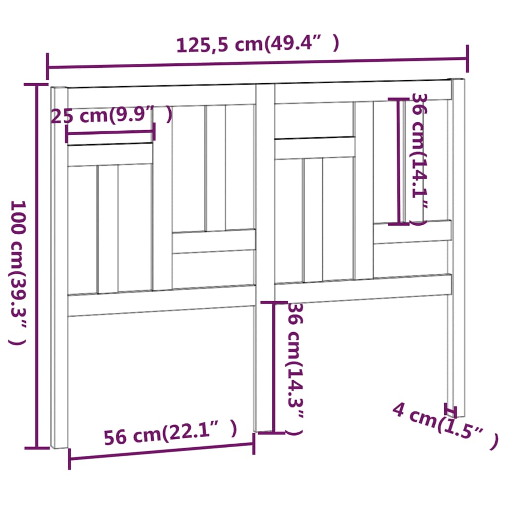 vidaXL sengegærde 125,5x4x100 cm massivt fyrretræ hvid