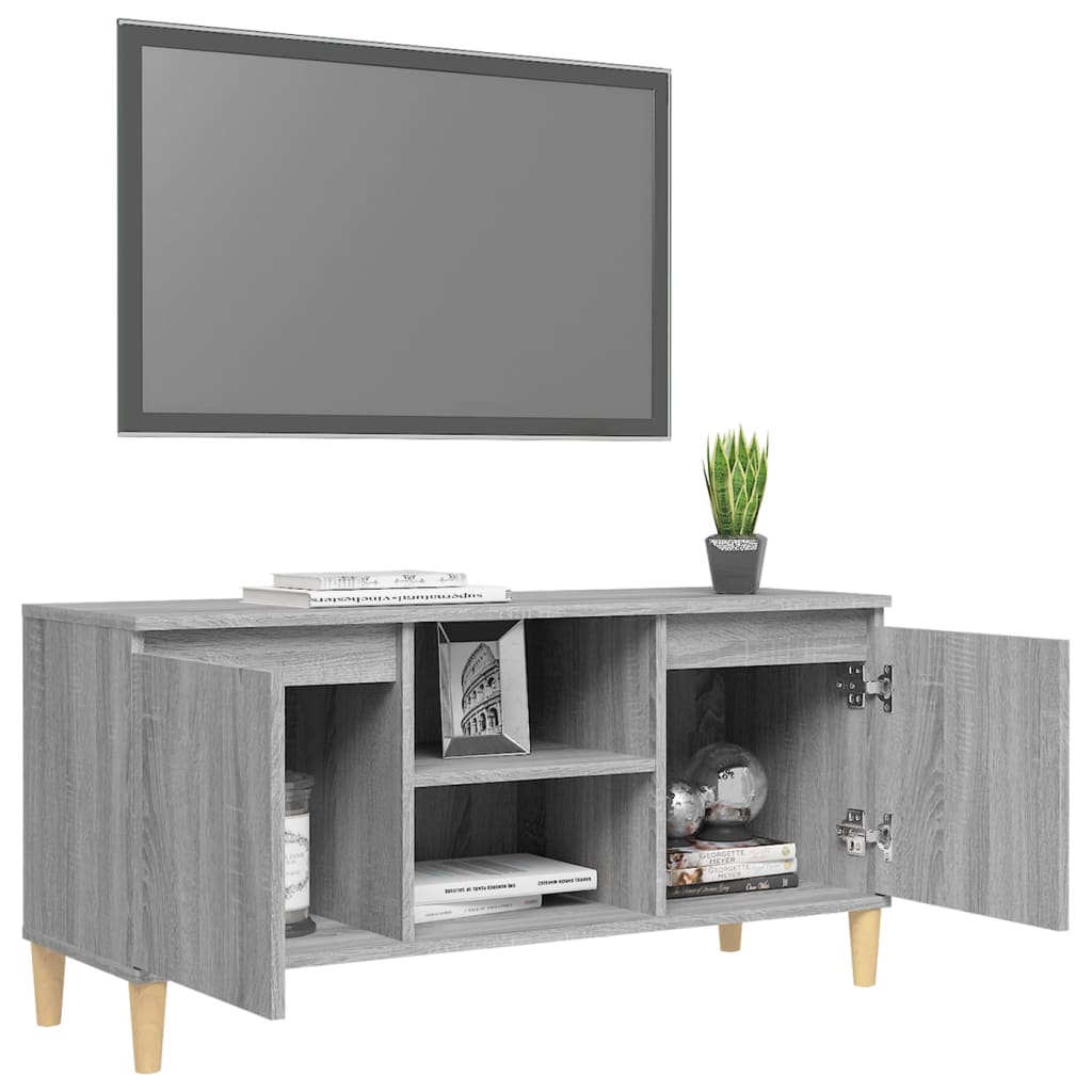 vidaXL tv-bord med massive træben 103,5x35x50 cm grå sonoma-eg