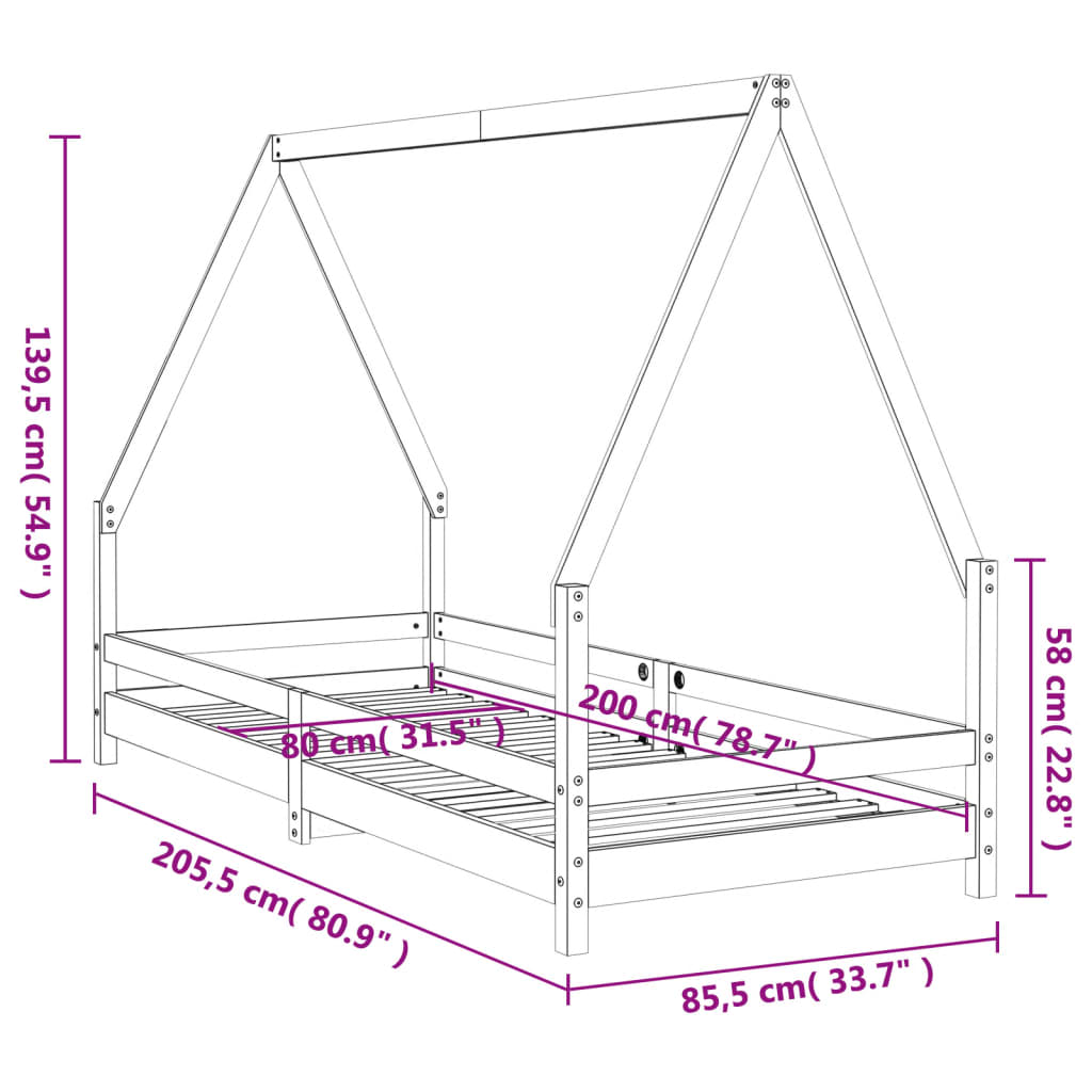 vidaXL sengeramme til juniorseng 80x200 cm massivt fyrretræ hvid