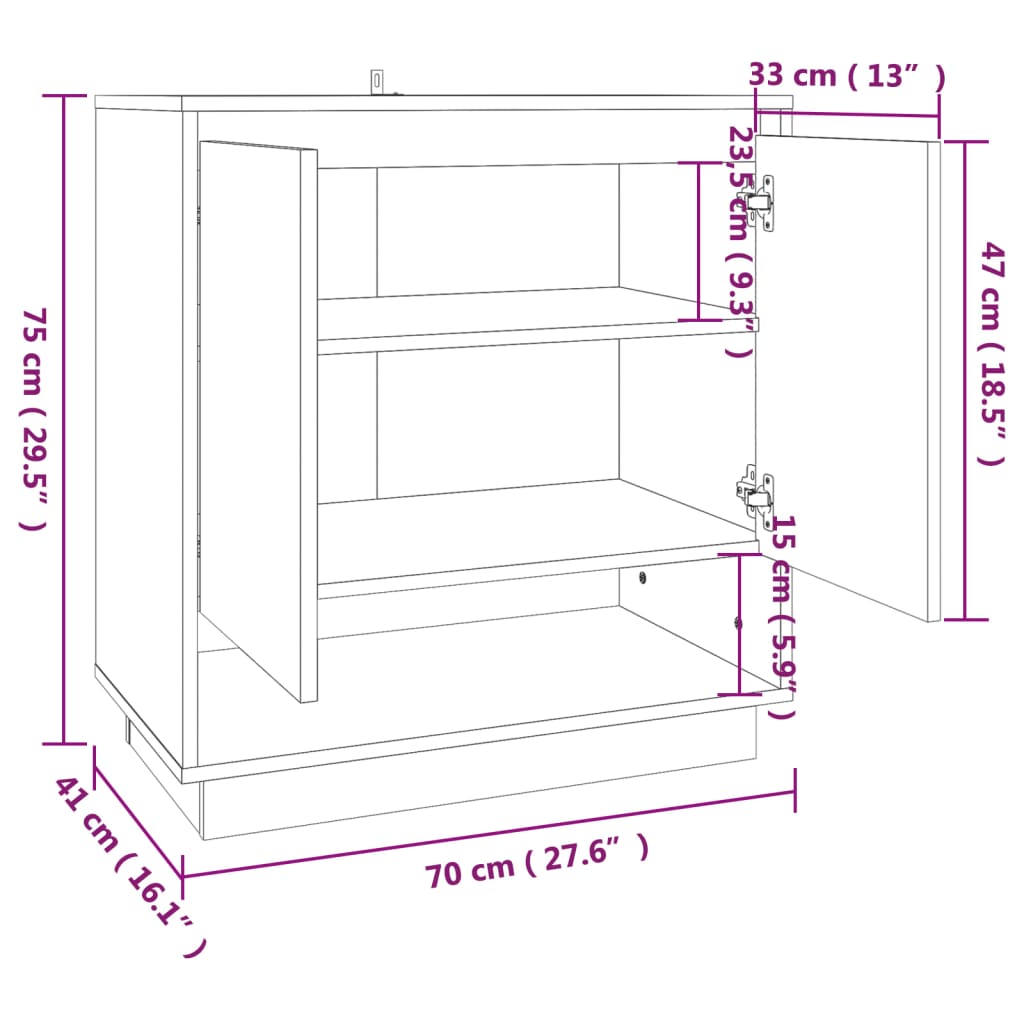 vidaXL skænk 70x41x75 cm konstrueret træ sonoma-eg