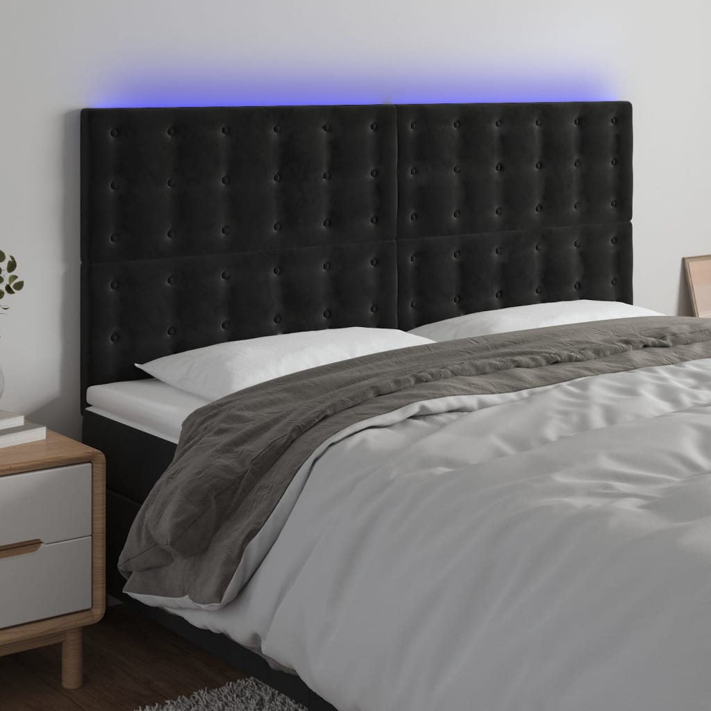 vidaXL sengegavl med LED-lys 160x5x118/128 cm fløjl sort