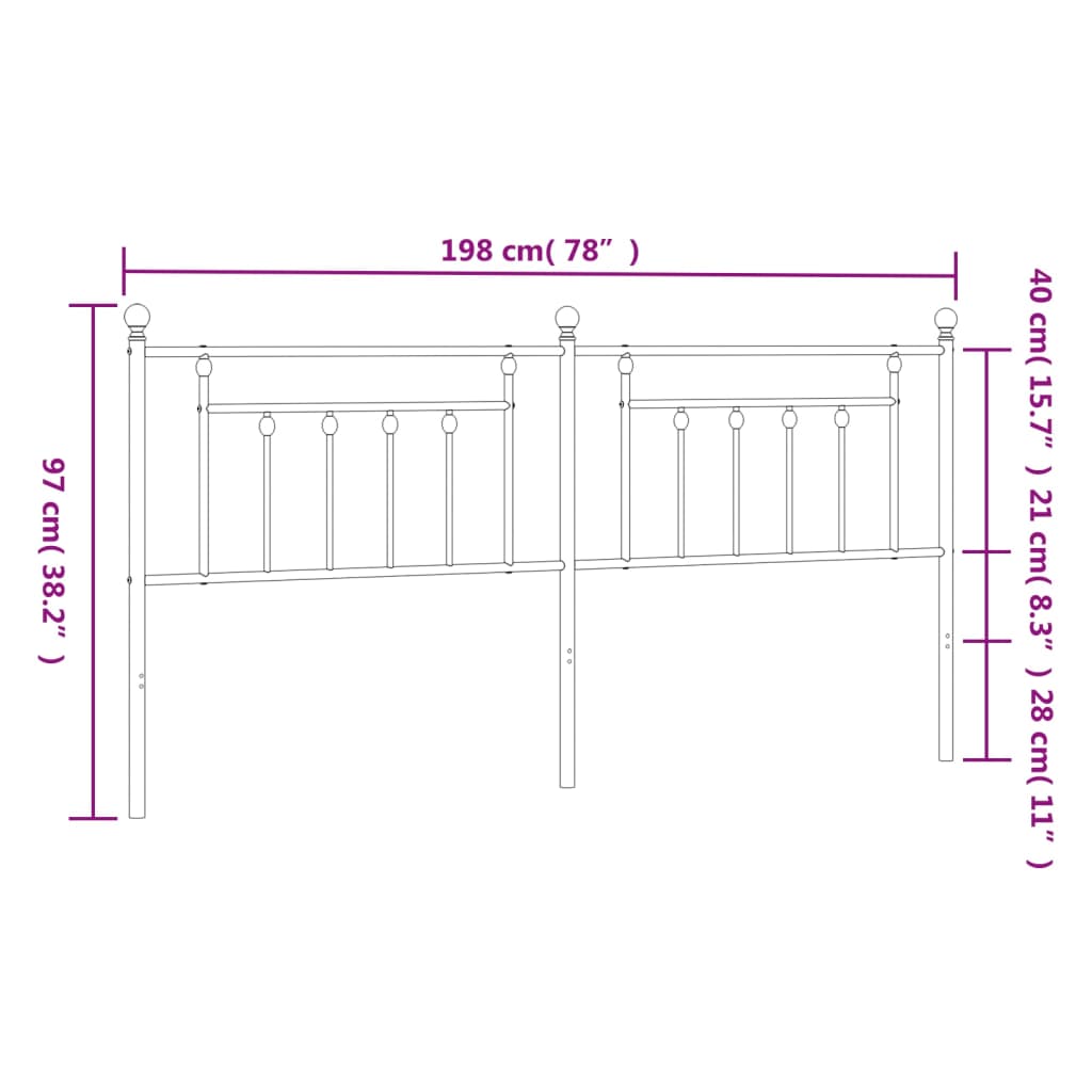 vidaXL sengegavl 193 cm metal sort