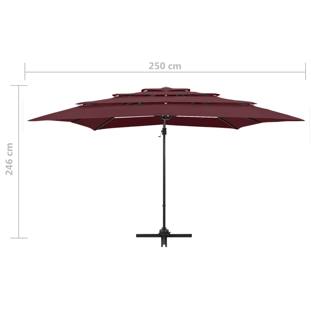 vidaXL parasol med aluminiumsstang 4 niveauer 250x250 cm bordeaux