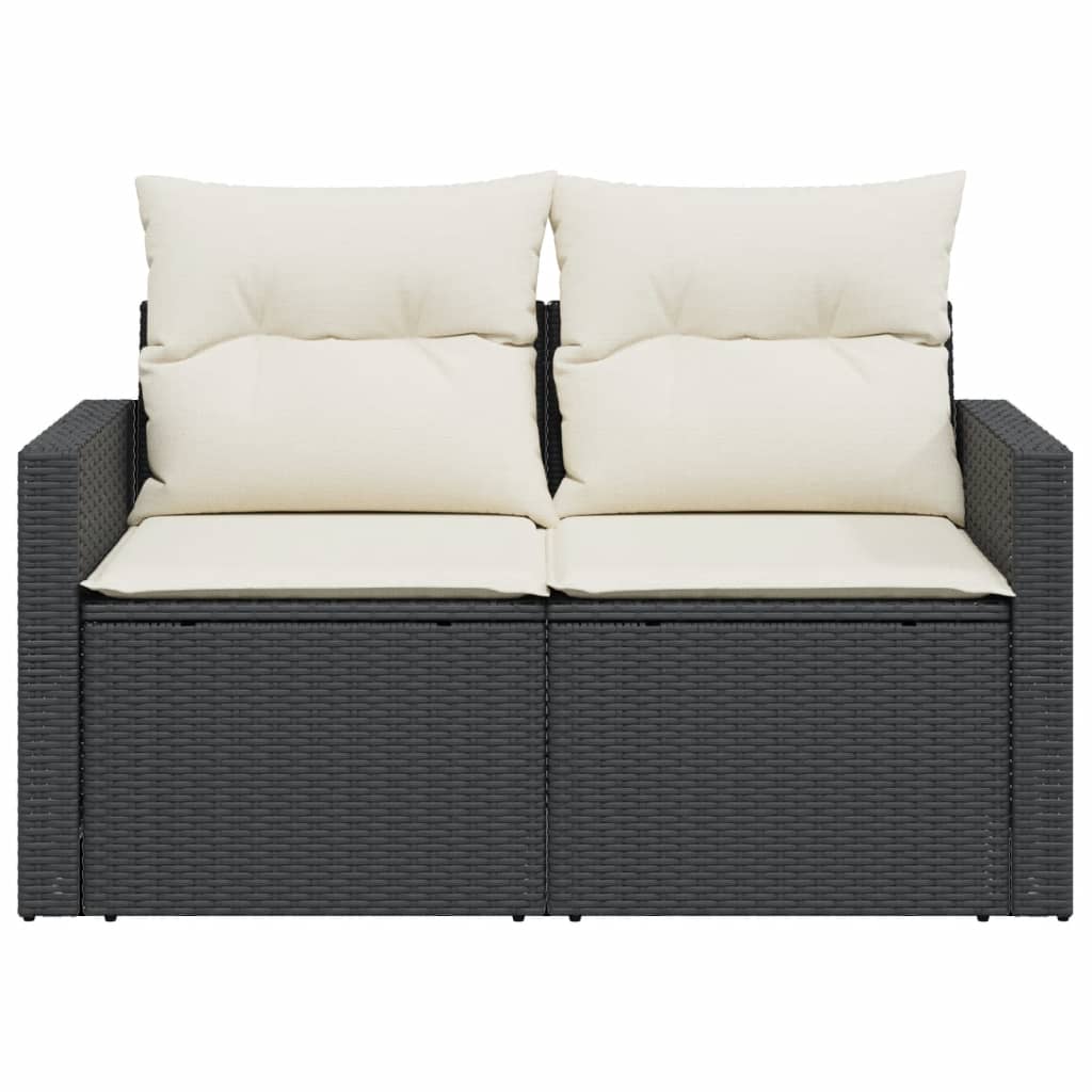 vidaXL 2-personers havesofa med hynder polyrattan sort