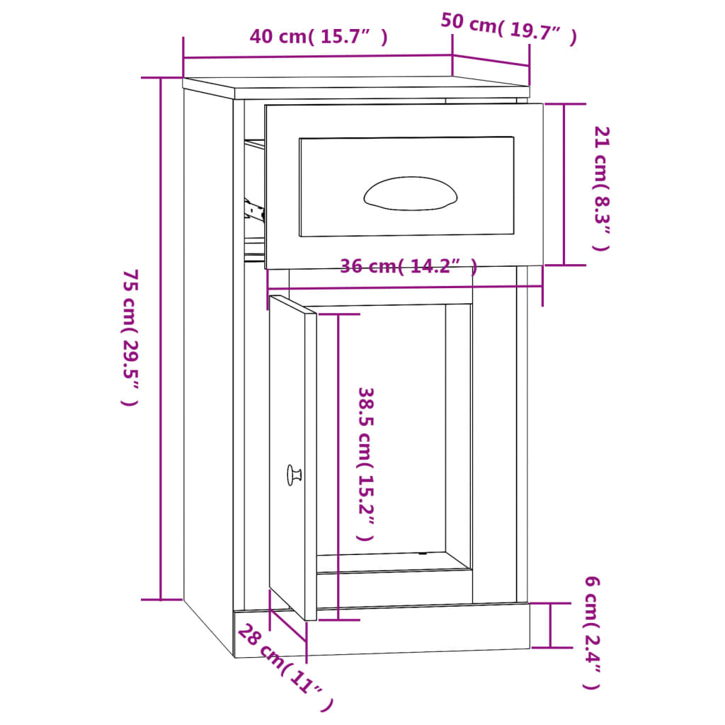 vidaXL skuffeskab 40x50x75 cm konstrueret træ røget egetræsfarve