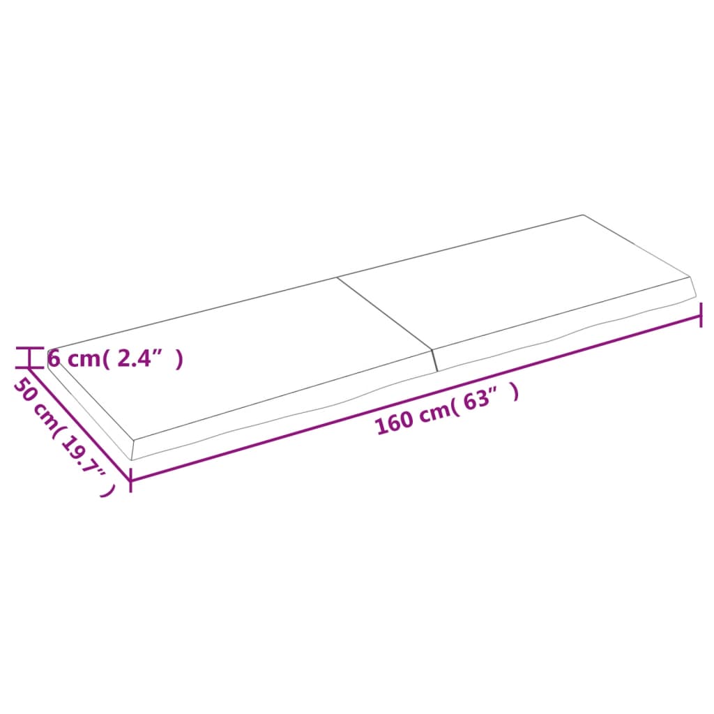 vidaXL bordplade 160x50x(2-6) cm behandlet massivt egetræ lysebrun