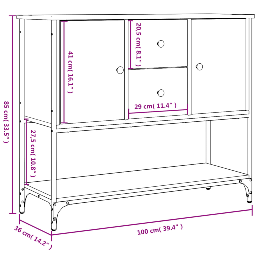 vidaXL skænk 100x36x85 cm konstrueret træ sort