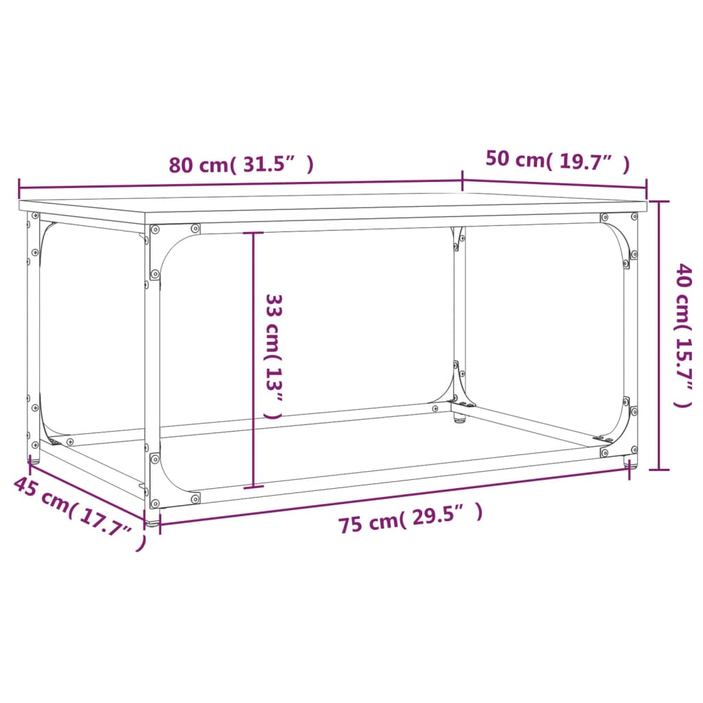 vidaXL sofabord 80x50x40 cm konstrueret træ og jern sonoma-eg