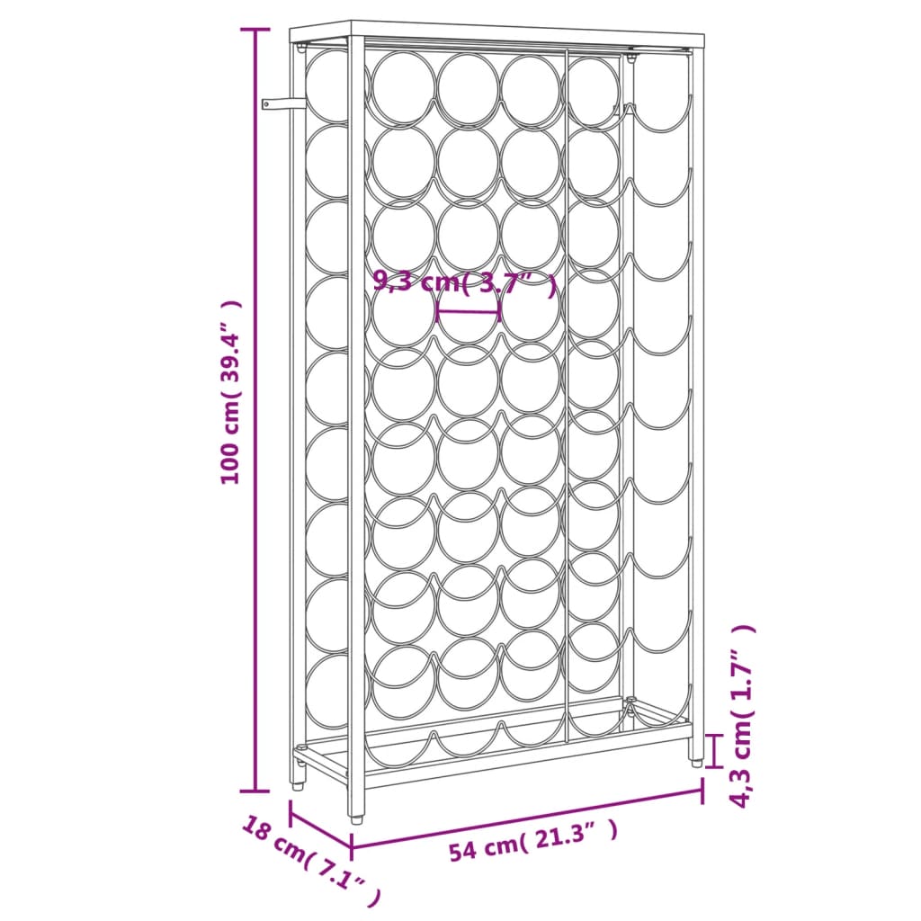 vidaXL vinreol til 45 flasker 54x18x100 cm smedejern sort