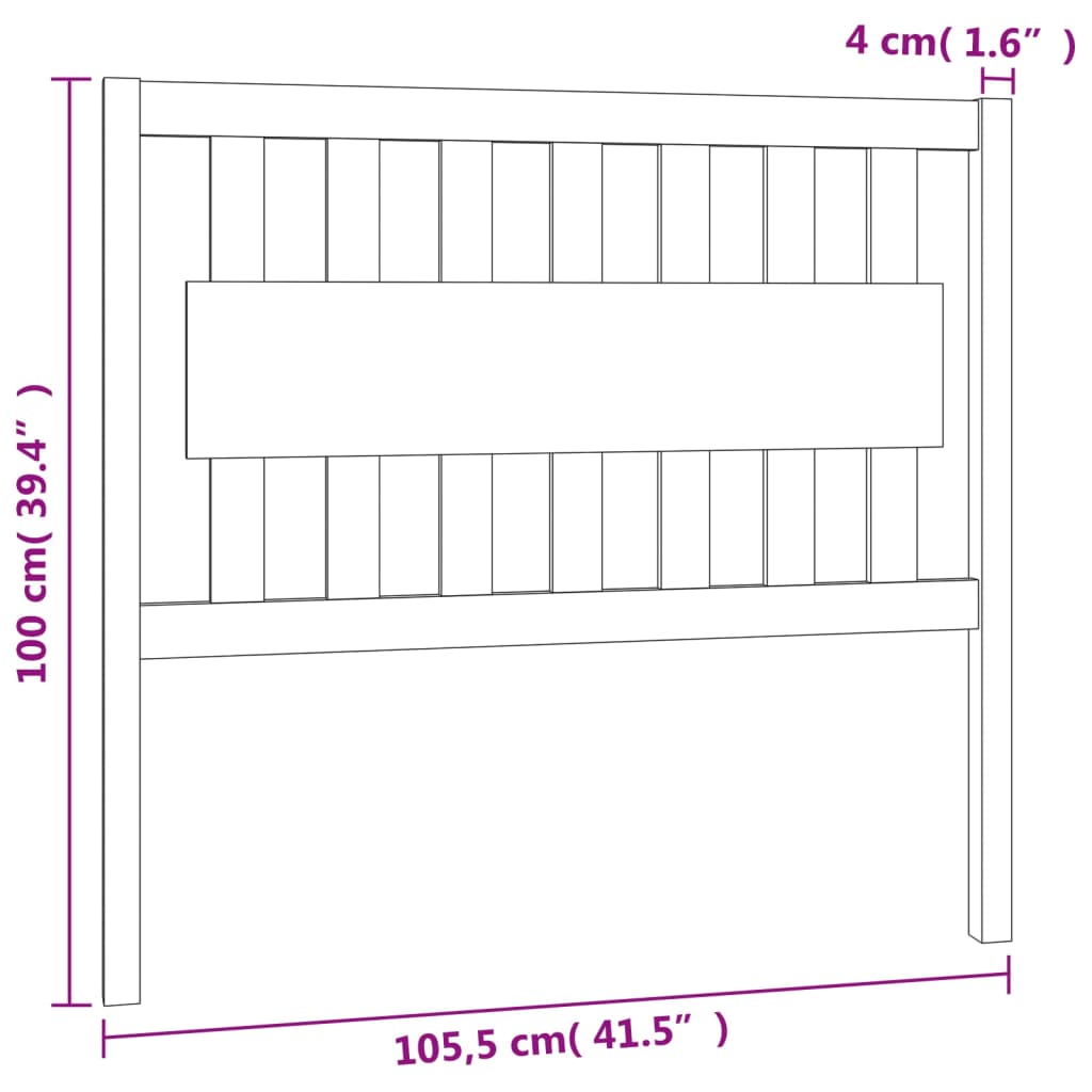 vidaXL sengegærde 105,5x4x100 cm massivt fyrretræ sort