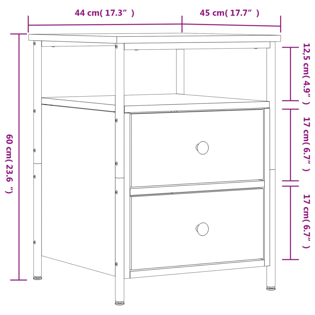 vidaXL sengeborde 2 stk. 44x45x60 cm brun egetræsfarve