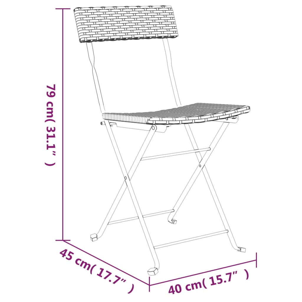 vidaXL foldbart bistrosæt 3 dele polyrattan brun