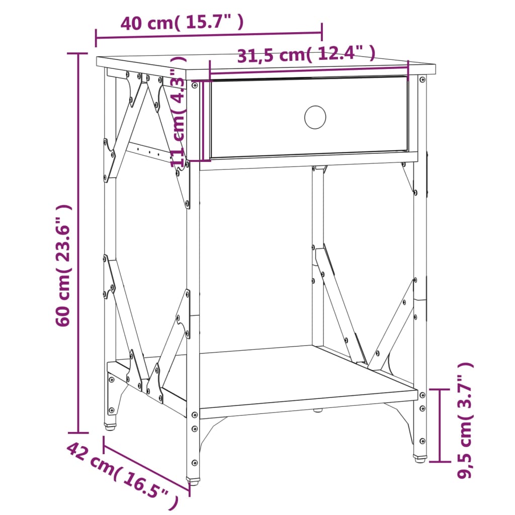 vidaXL sengeborde 2 stk. 40x42x60 cm konstrueret træ brunt egetræ