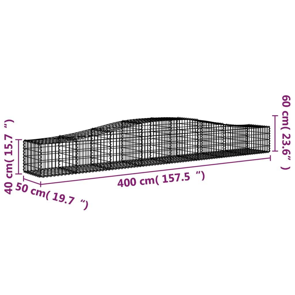 vidaXL buede gabionkurve 2 stk. 400x50x40/60 cm galvaniseret jern