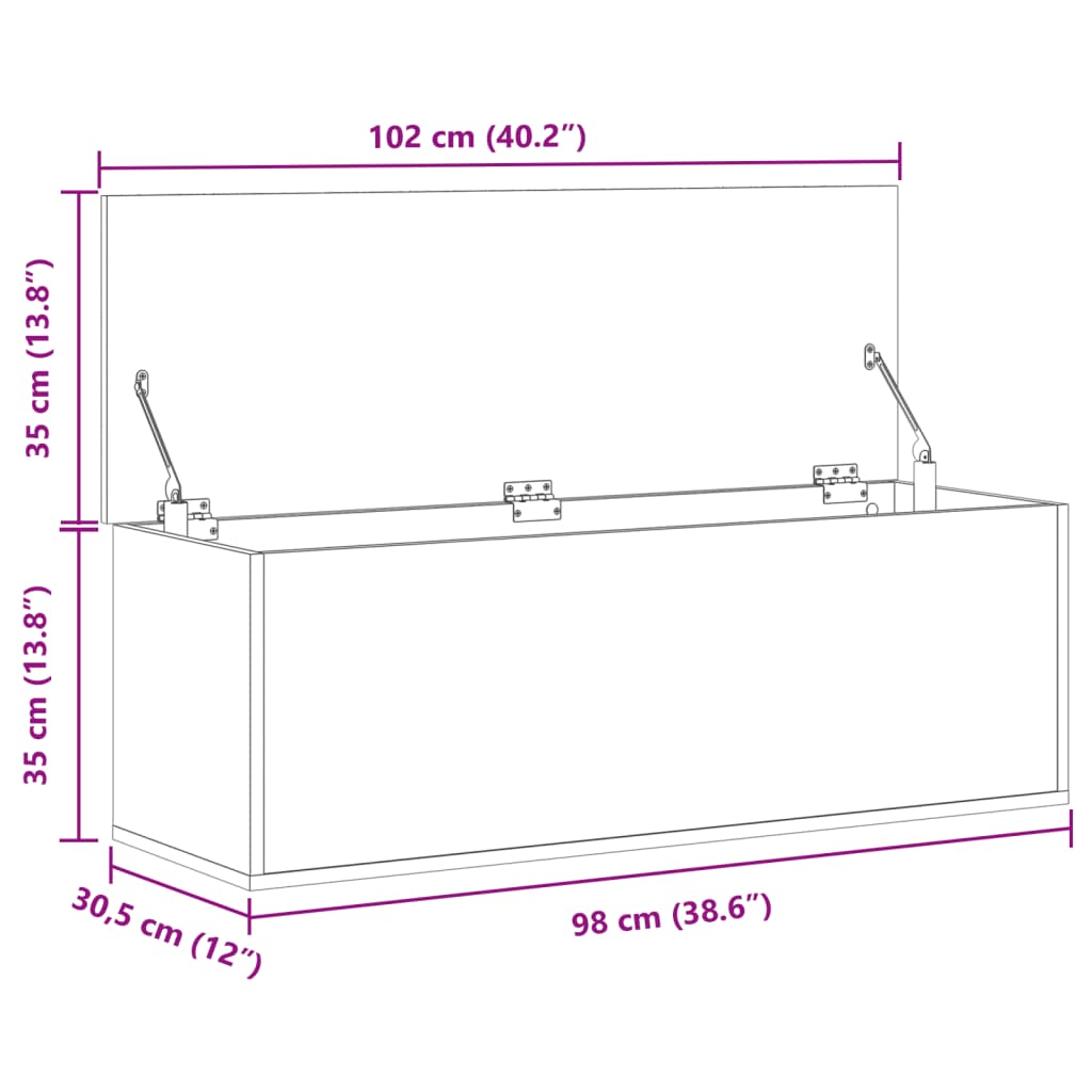 vidaXL opbevaringsboks 102x35x35 cm konstrueret træ røget egetræsfarve