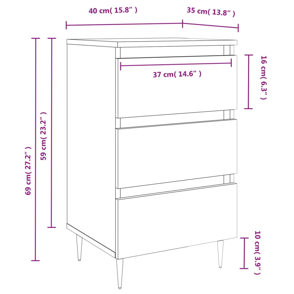 vidaXL sengeborde 2 stk. 40x35x69 cm konstrueret træ sort