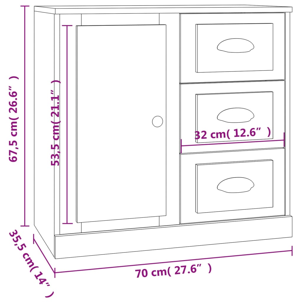 vidaXL skænk 70x35,5x67,5 cm konstrueret træ sort