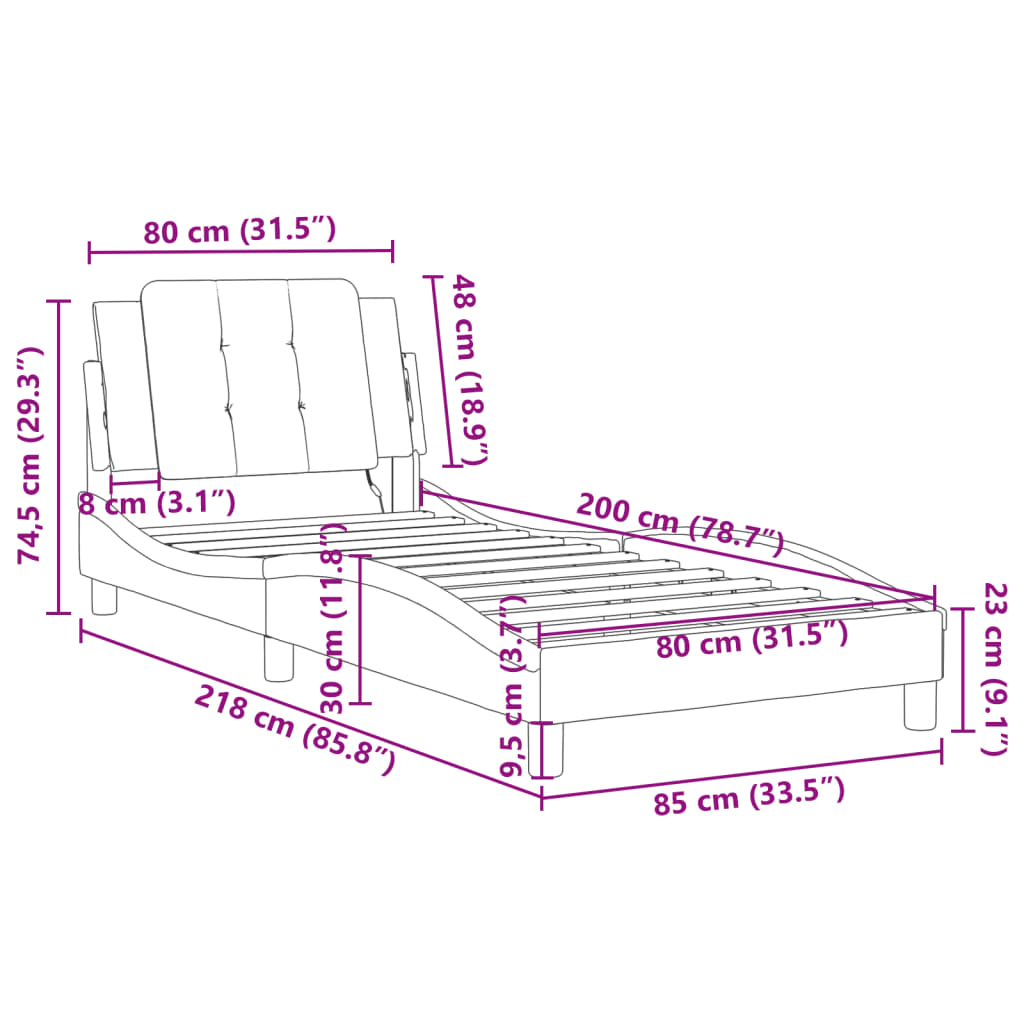 vidaXL sengeramme med LED-lys 80x200 cm kunstlæder sort