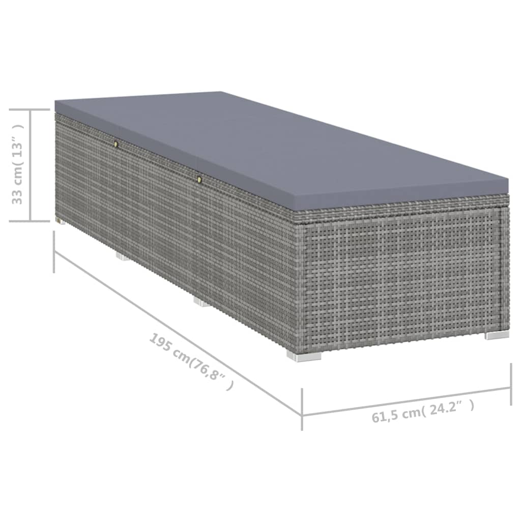 vidaXL liggestol med hynde og tebord polyrattan grå