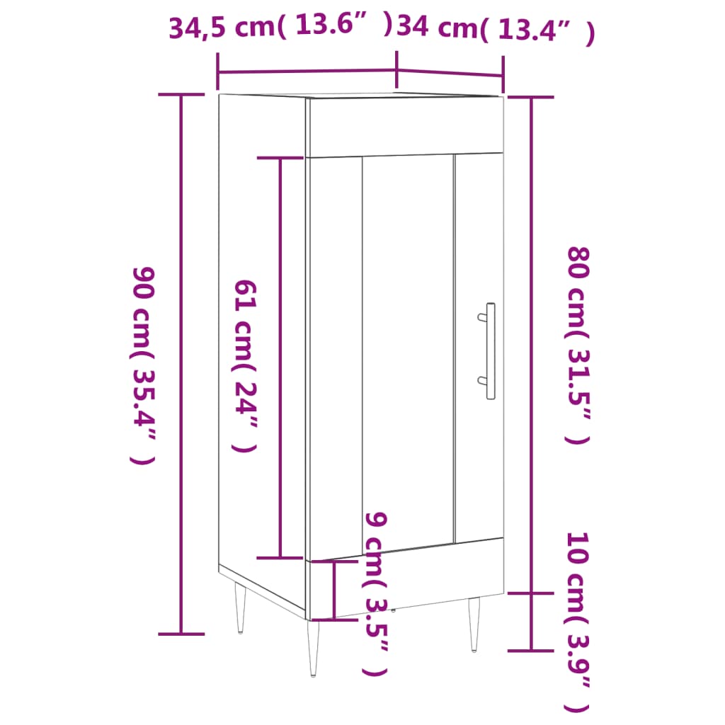 vidaXL skænk 34,5x34x90 cm konstrueret træ røget egetræsfarve