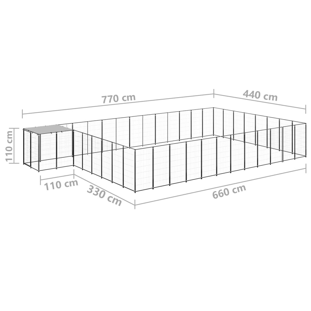 vidaXL hundeløbegård 30,25 m² stål sort