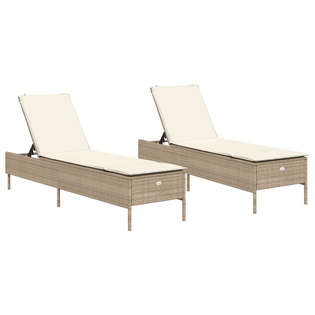 vidaXL liggestole 2 stk. med hynder polyrattan beige