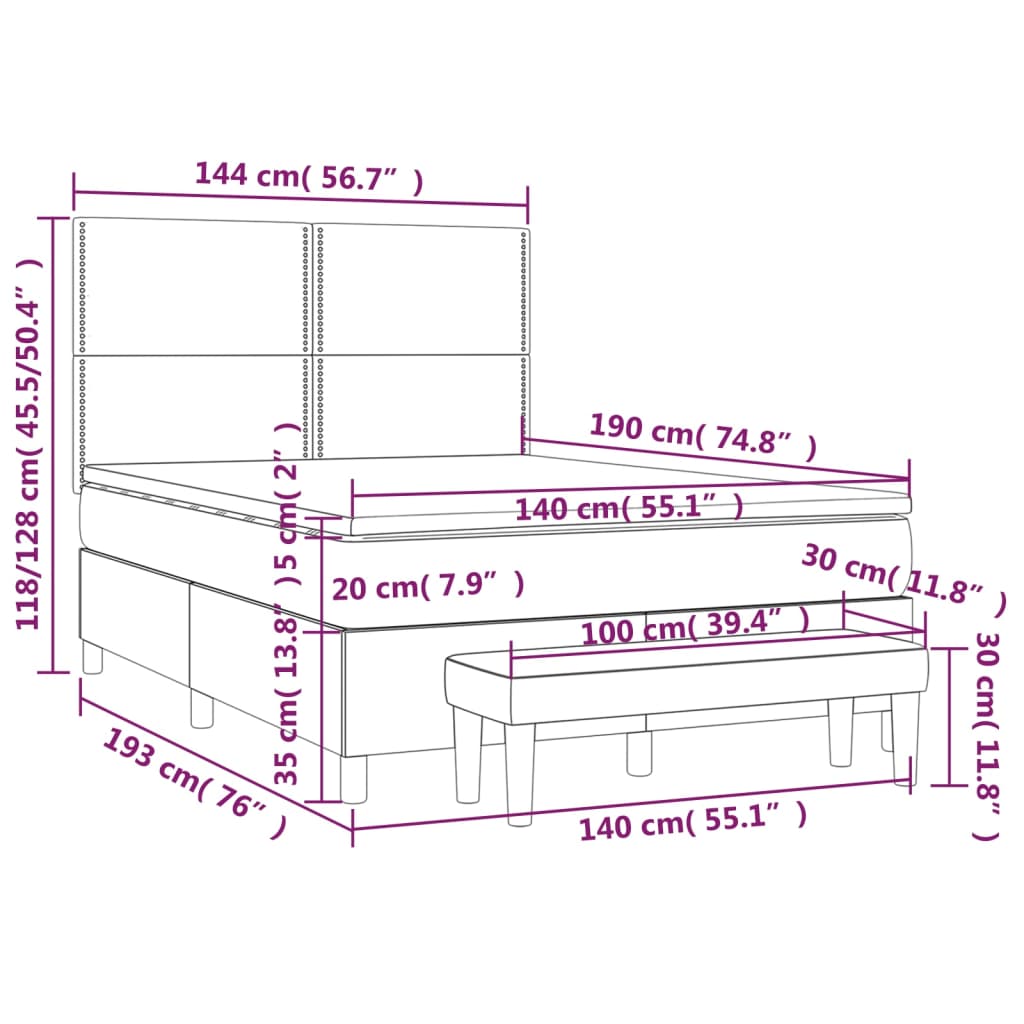 vidaXL kontinentalseng 140x190 cm kunstlæder cappuccinofarvet