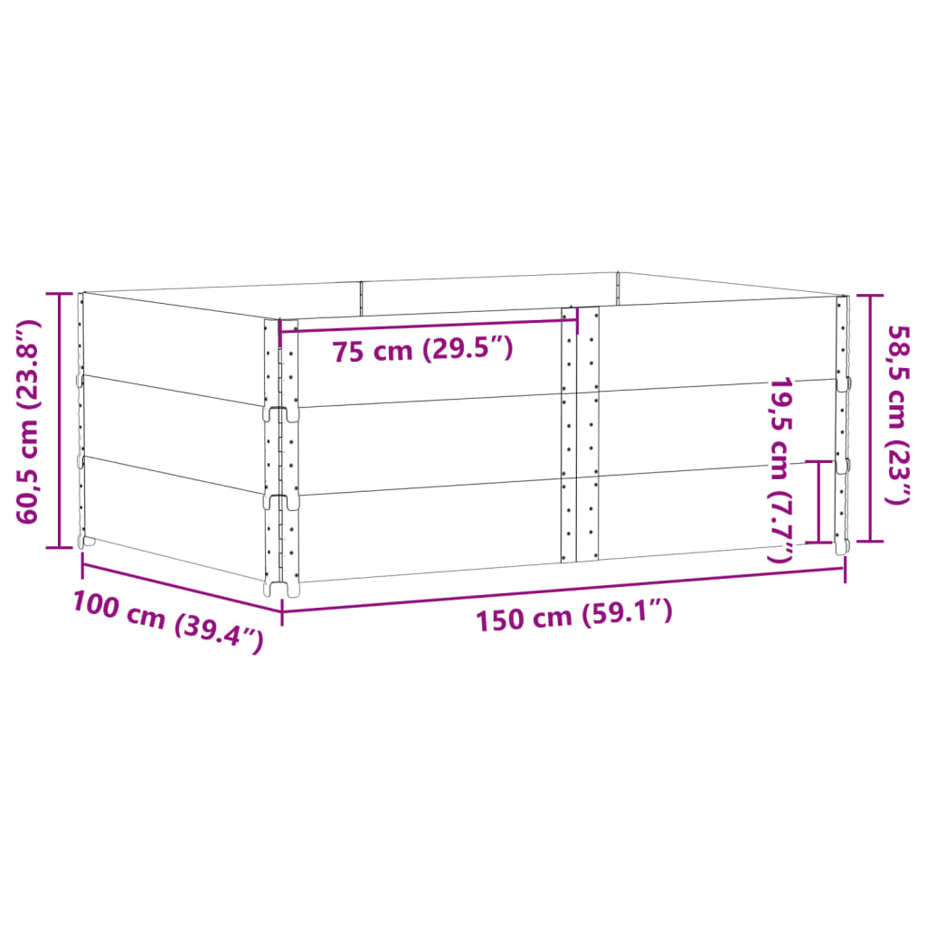 vidaXL pallerammer 3 stk. 150x100 cm massivt fyrretræ sort