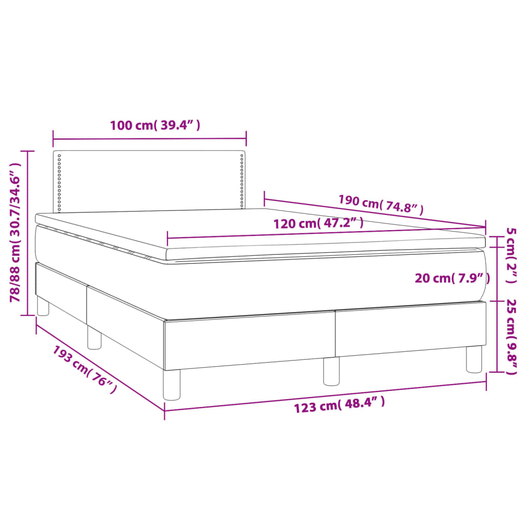 vidaXL kontinentalseng med madras 120x190 cm kunstlæder grå