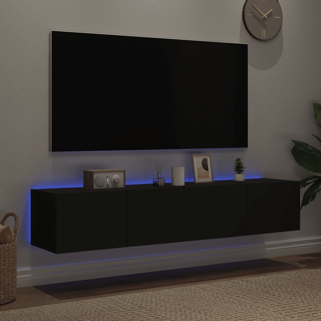 vidaXL væghængte tv-borde 2 stk. med LED-lys 80x35x31 cm sort