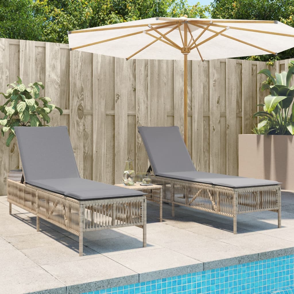 vidaXL liggestole 2 stk. med hynder polyrattan beige