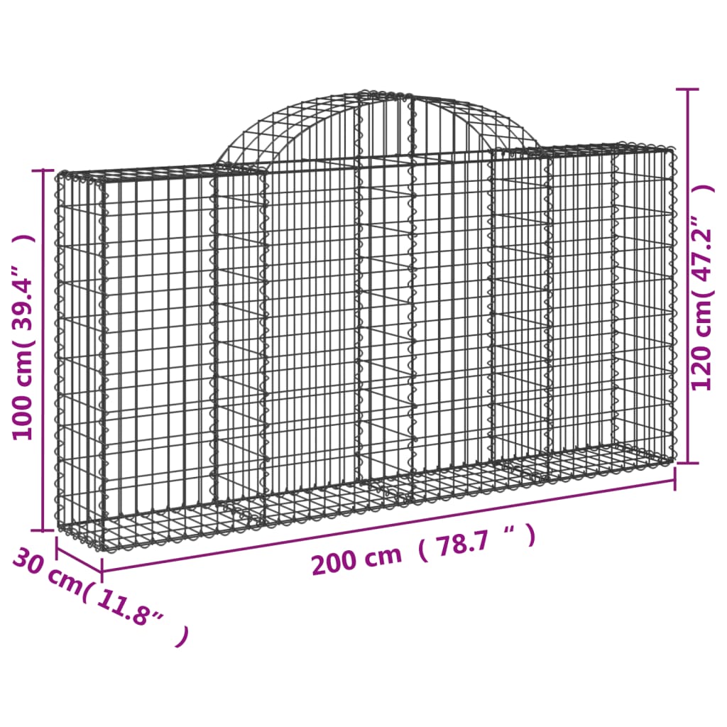 vidaXL buede gabionkurve 5 stk. 200x30x100/120 cm galvaniseret jern