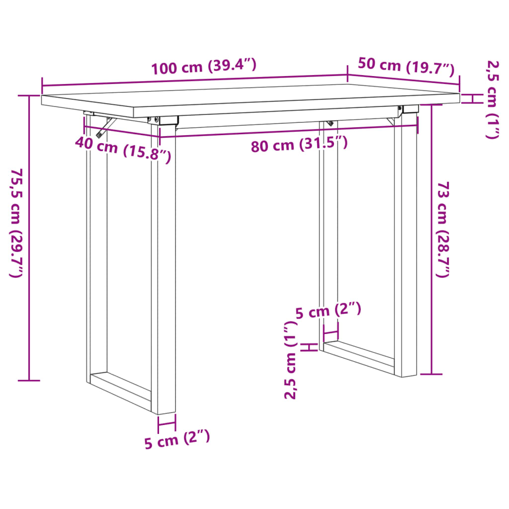 vidaXL spisebord 100x50x75,5 cm O-stel massivt fyrretræ og støbejern