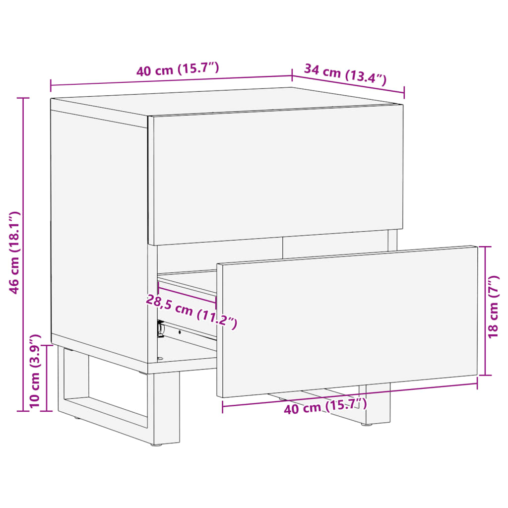 vidaXL sengeborde 2 stk. 40x34x46 cm massivt ru mangotræ