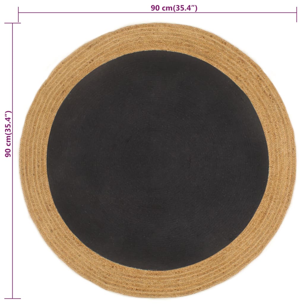 vidaXL gulvtæppe 90 cm flettet rundt jute + bomuld sort og naturfarvet