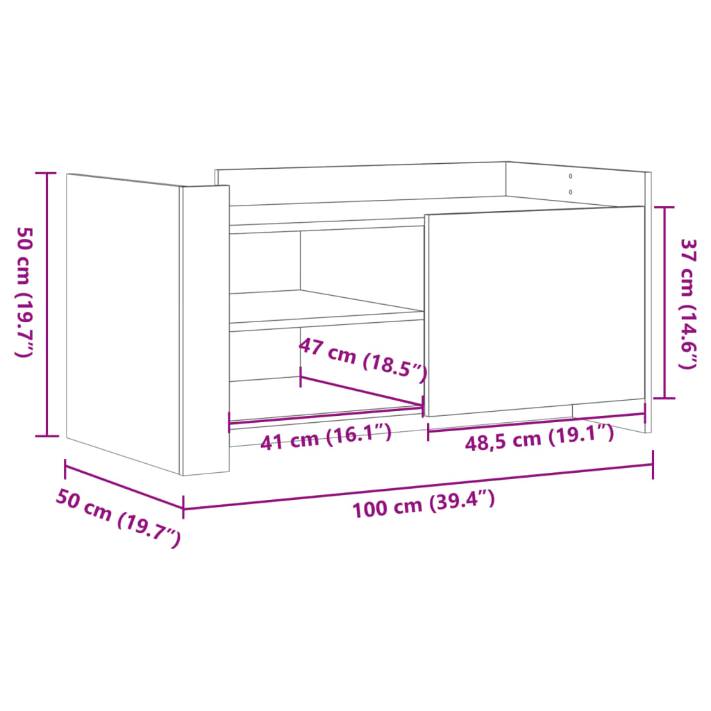 vidaXL sofabord 100x50x50 cm konstrueret træ grå sonoma-eg