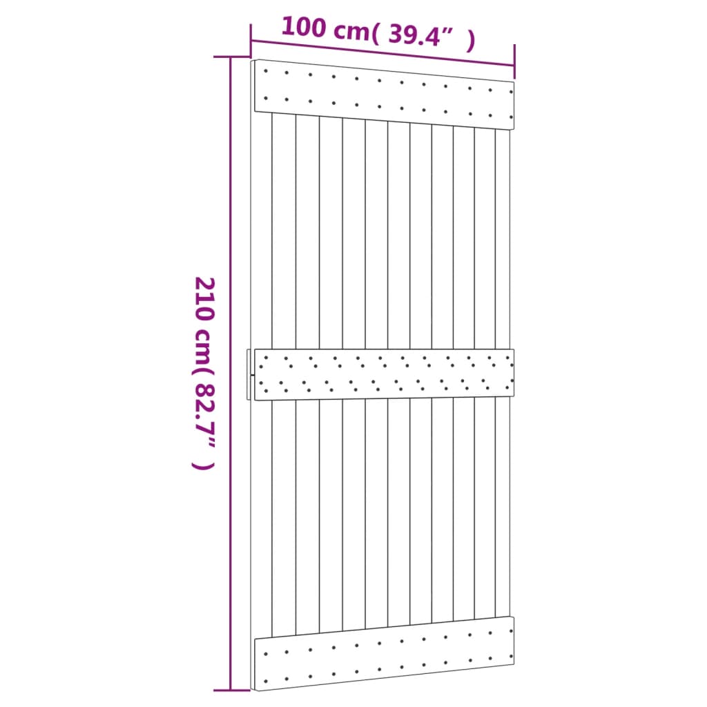 vidaXL skydedør med monteringssæt 100x210 cm massivt fyrretræ