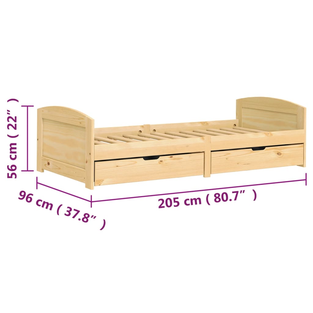 vidaXL daybed med to skuffer IRUN 90x200 cm massivt fyrretræ