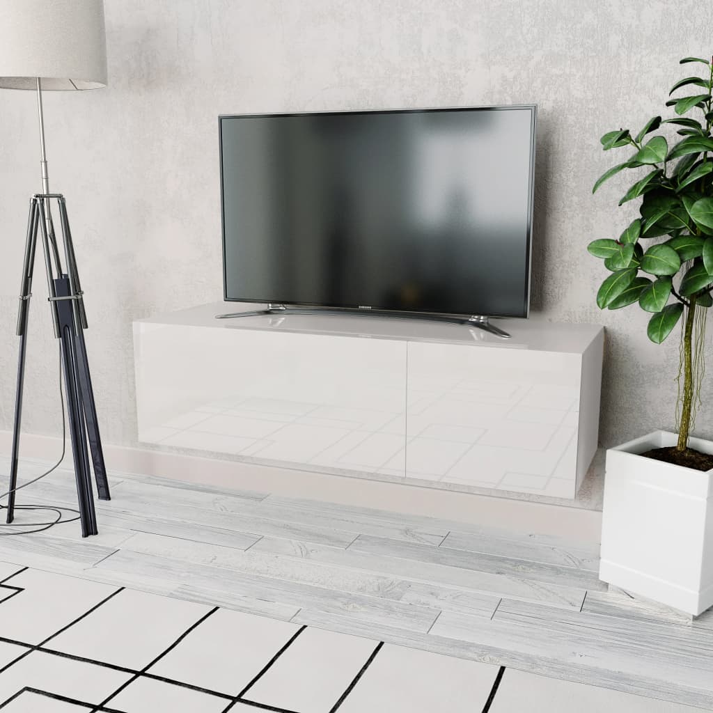 vidaXL tv-bord 120x40x34 cm konstrueret træ hvid højglans