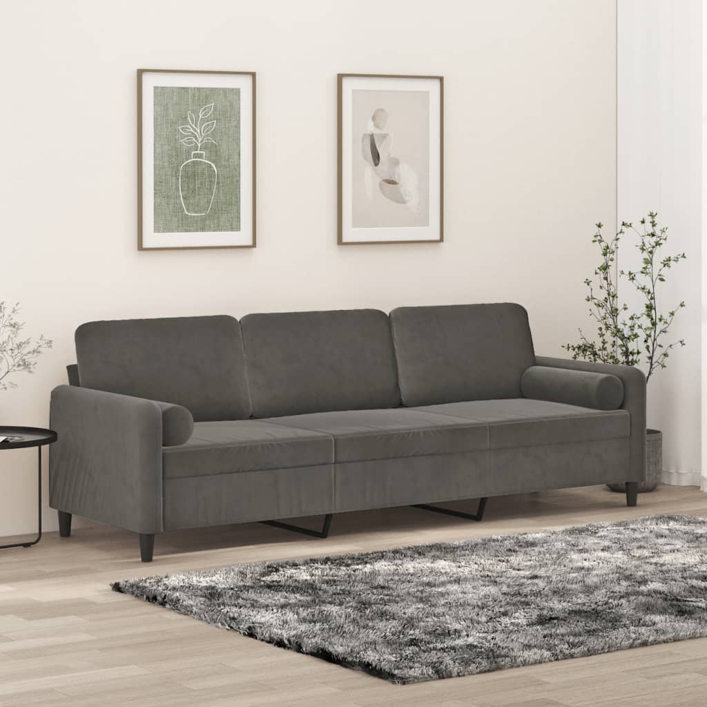 vidaXL 3-personers sofa med puder og hynder 210 cm velour mørkegrå