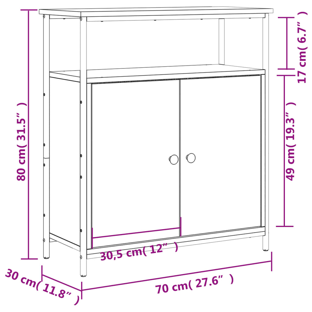 vidaXL skænk 70x30x80 cm konstrueret træ røget egetræsfarve