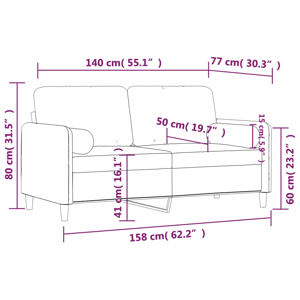 vidaXL 2-personers sofa med pyntepuder 140 cm velour mørkegrå